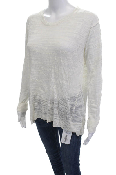 Wilt Womens Pullover Sweater White Crew Neck Long Sleeve Linen Blend Size L