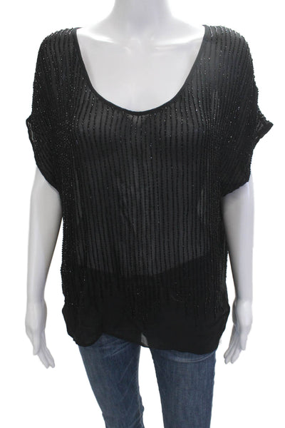 Joie Womens Bohemian Striped Silk Round Neck Short Sleeve Blouse Size M