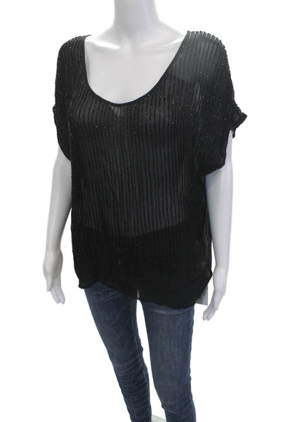 Joie Womens Bohemian Striped Silk Round Neck Short Sleeve Blouse Size M