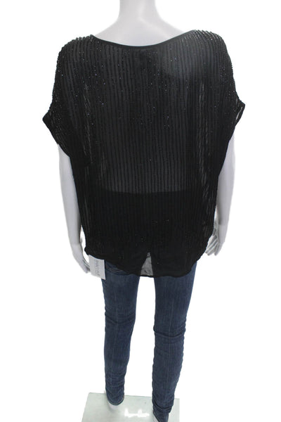 Joie Womens Bohemian Striped Silk Round Neck Short Sleeve Blouse Size M