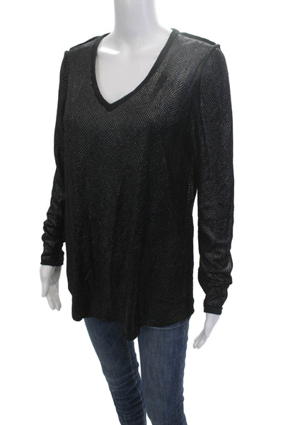 Lola & Sophie Women Basic V-Neck Black Sweater Long Sleeve Size S