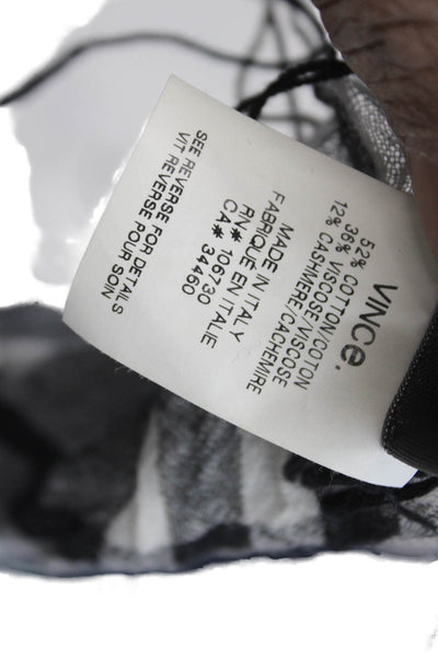 Vince Womens Plaid Fringe Trim Light Weight Scarf Black White Cotton