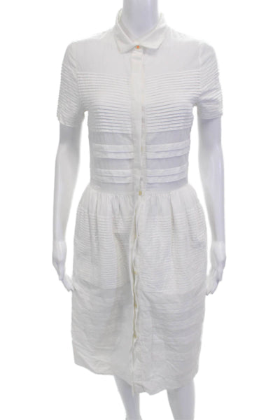Chinti & Parker Women Shirt Dress White Cotton Short Sleeve Collared Size XS