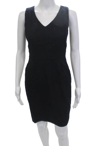 J Crew Women Sheath Dress Black Wool V Neck Knee Length Sleeveless Zip Size 2P