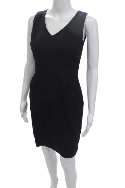 J Crew Women Sheath Dress Black Wool V Neck Knee Length Sleeveless Zip Size 2P