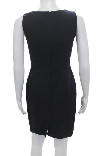 J Crew Women Sheath Dress Black Wool V Neck Knee Length Sleeveless Zip Size 2P
