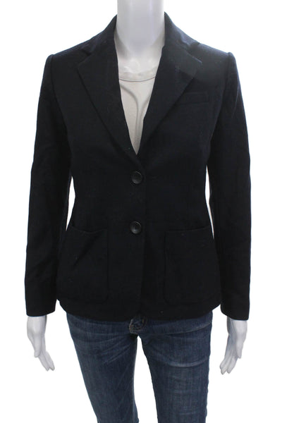 Everlane Women Dark Blue Wool Blend Blazer Collared Button Long Sleeve Size 00