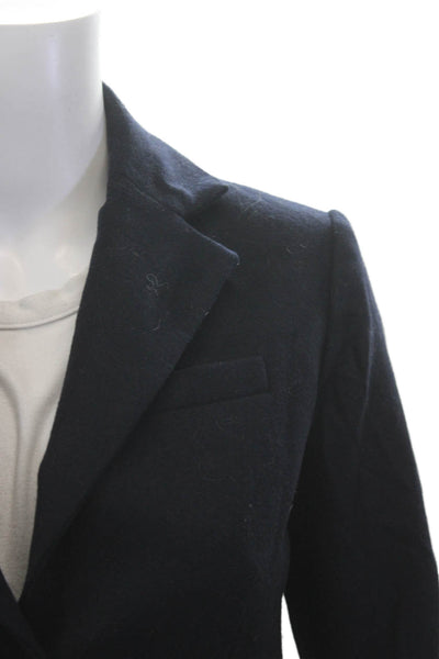 Everlane Women Dark Blue Wool Blend Blazer Collared Button Long Sleeve Size 00