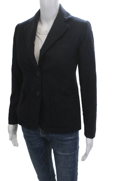 Everlane Women Dark Blue Wool Blend Blazer Collared Button Long Sleeve Size 00
