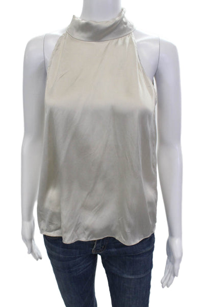 Generation Love Womens Beige Silk Mock Neck Sleeveless Tie Blouse Size XS