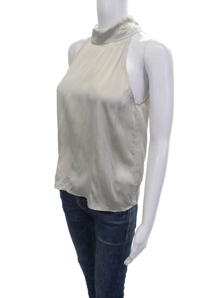 Generation Love Womens Beige Silk Mock Neck Sleeveless Tie Blouse Size XS