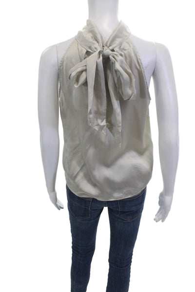 Generation Love Womens Beige Silk Mock Neck Sleeveless Tie Blouse Size XS