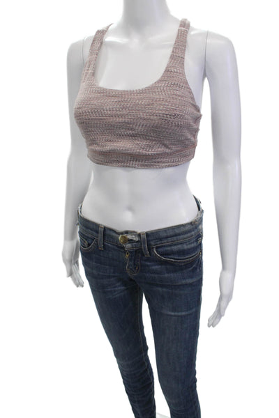Lululemon Womens Striped Strappy Back Sports Bra Pink Purple Size 8