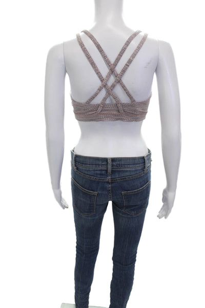 Lululemon Womens Striped Strappy Back Sports Bra Pink Purple Size 8