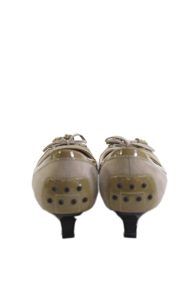 Tods Women's Embellish Bow Suede Kitten Heel Shoes Beige Size 41.5