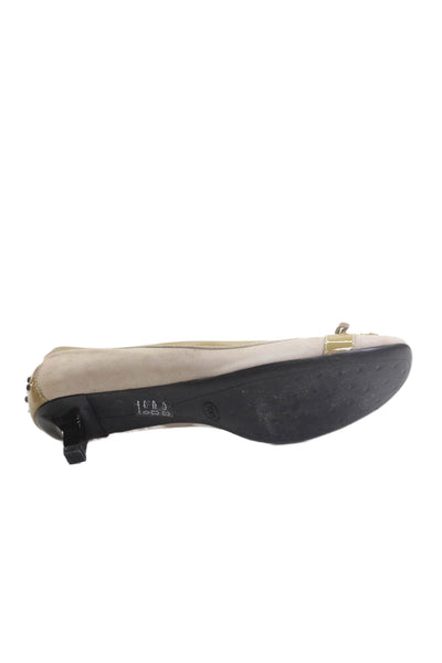 Tods Women's Embellish Bow Suede Kitten Heel Shoes Beige Size 41.5