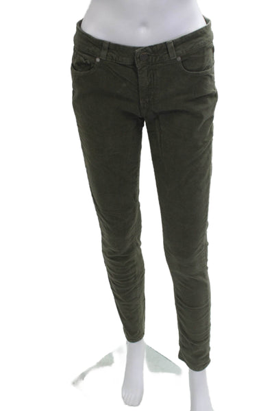 Paige Womens Army Green Ankle Pants Button 97% Cotton 3% Elastane Size 28