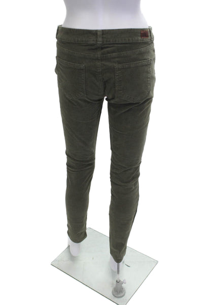 Paige Womens Army Green Ankle Pants Button 97% Cotton 3% Elastane Size 28