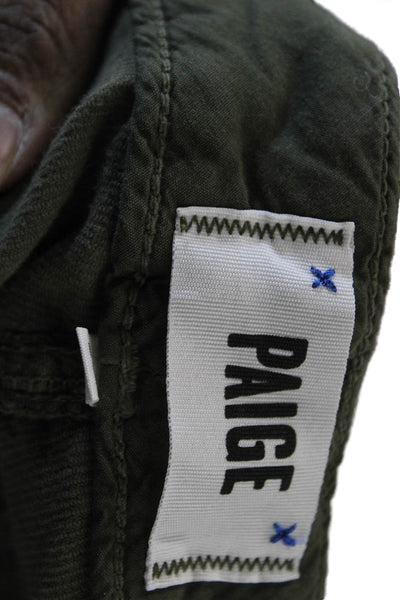 Paige Womens Army Green Ankle Pants Button 97% Cotton 3% Elastane Size 28