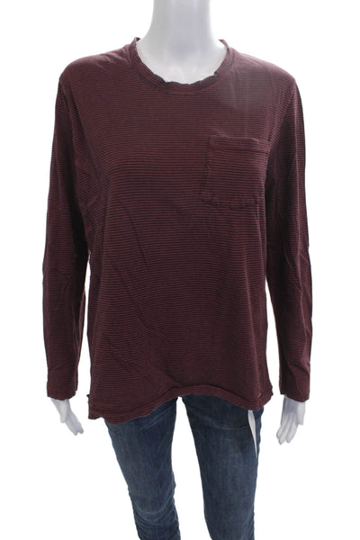 Zadig & Voltaire Mens Striped Crewneck Long Sleeve T-Shirt Gray Size M