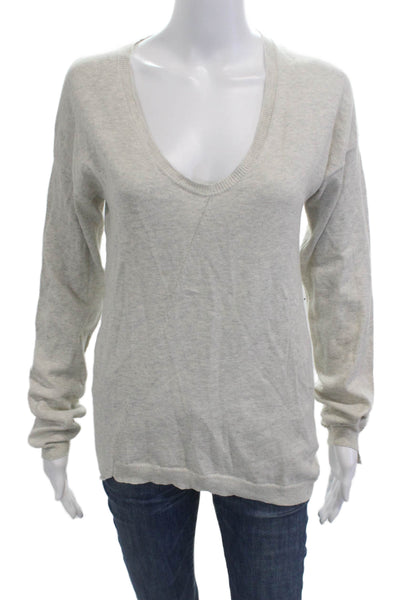 Zadig & Voltaire Women Pullover Sweater Beige V-Neck Graphic Cotton Size S