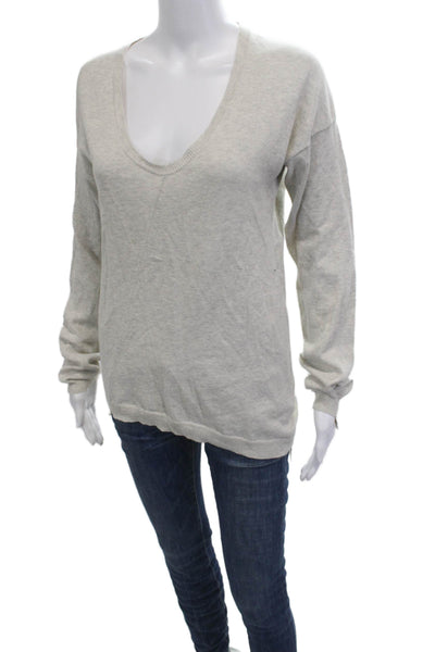Zadig & Voltaire Women Pullover Sweater Beige V-Neck Graphic Cotton Size S