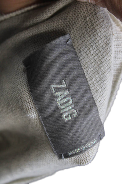 Zadig & Voltaire Women Pullover Sweater Beige V-Neck Graphic Cotton Size S