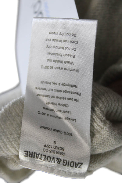 Zadig & Voltaire Women Pullover Sweater Beige V-Neck Graphic Cotton Size S