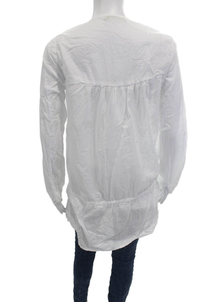 Velvet Womens Boho Tunic Blouse White Long Sleeve Cotton Drawstring Size M