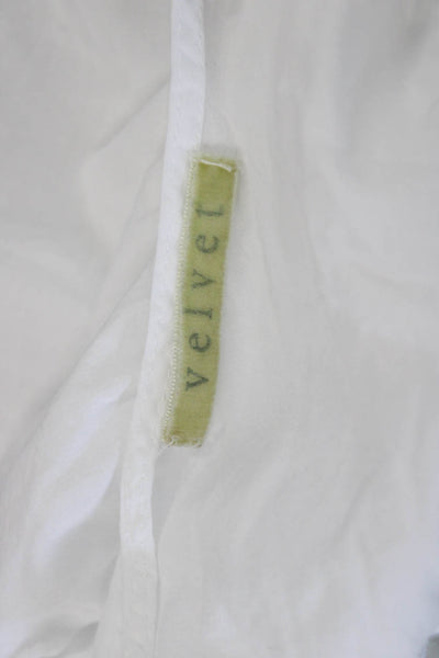 Velvet Womens Boho Tunic Blouse White Long Sleeve Cotton Drawstring Size M