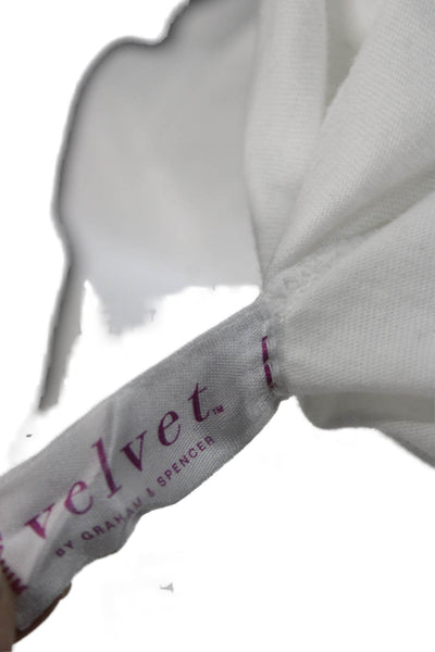 Velvet Womens Boho Tunic Blouse White Long Sleeve Cotton Drawstring Size M