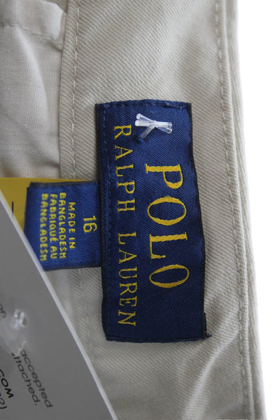 Polo Ralph Lauren Boys Flat Front Button Waist Chino Shorts Beige Size 16