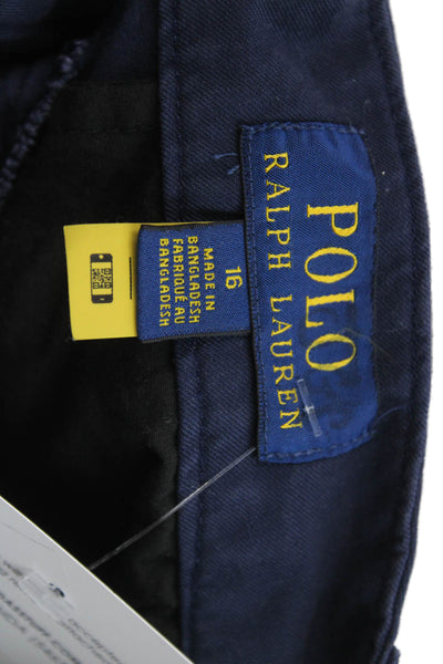 Polo Ralph Lauren Boys Flat Front Button Waist Shorts Navy Blue Size 16