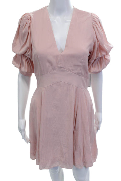 1 State Womens Fit & Flare Mini Pink V-Neck Short Sleeve Dress Zip Size S