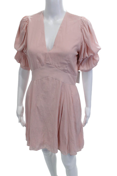 1 State Womens Fit & Flare Mini Pink V-Neck Short Sleeve Dress Zip Size S