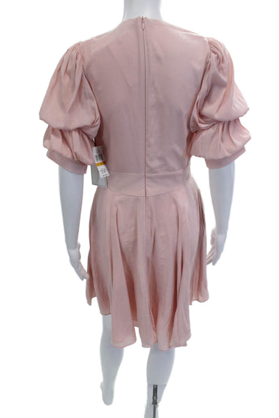 1 State Womens Fit & Flare Mini Pink V-Neck Short Sleeve Dress Zip Size S