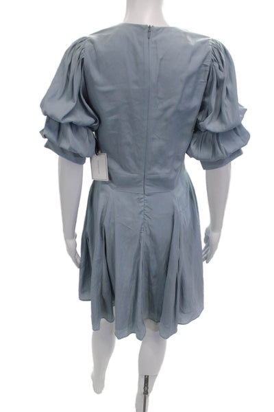 1 State Womens Fit & Flare Mini Dress Light Blue V Neck Short Sleeve Size S