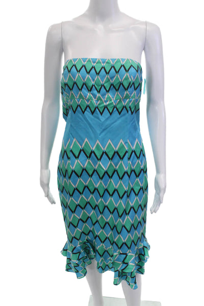 Tibi Womens Sundress Blue Silk Sleeveless Tie Neck Argyle Short Beach Size 10