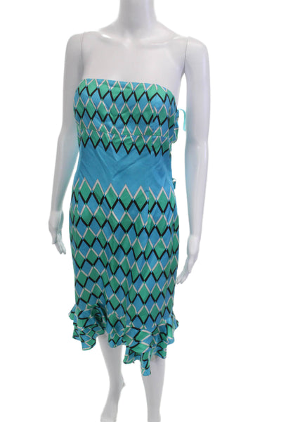 Tibi Womens Sundress Blue Silk Sleeveless Tie Neck Argyle Short Beach Size 10