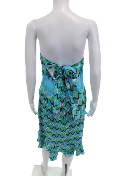 Tibi Womens Sundress Blue Silk Sleeveless Tie Neck Argyle Short Beach Size 10