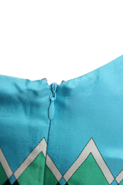 Tibi Womens Sundress Blue Silk Sleeveless Tie Neck Argyle Short Beach Size 10