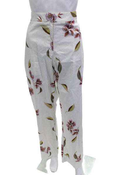 Rangel Women Dress Pants White Floral Cotton Blend Size L