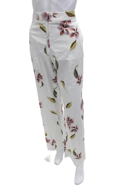 Rangel Women Dress Pants White Floral Cotton Blend Size L