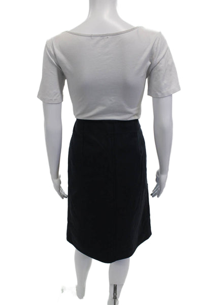 Dondup Womens Dark Blue A-Line Knee Length Skirt 98% Cotton 2% PU Size 42