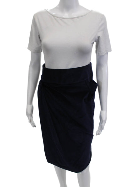 Topshop Womens Straight Pencil Wrap Dark Blue Leather Skirt Size 12