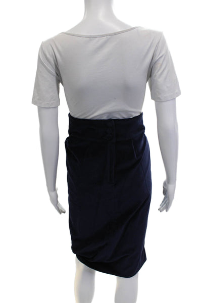 Topshop Womens Straight Pencil Wrap Dark Blue Leather Skirt Size 12