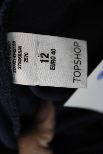 Topshop Womens Straight Pencil Wrap Dark Blue Leather Skirt Size 12