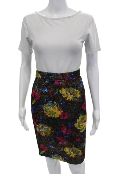 J Crew Collection Womens Straight Pencil Skirt Black Floral Silk Blend Size 4