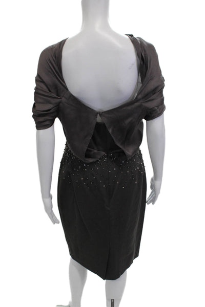Lela Rose Women Black Silk High Neck Short Sleeve Knee Length Dress Size 6