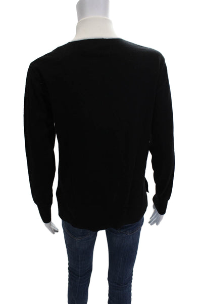 Magaschoni Womens Black Striped V-Neck Full Zip Pullover Long Sleeve Size S